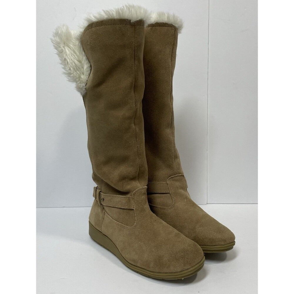 LANDS' END Tall Suede Boots Size 6.5D Mendota Faux Fur Lining Winter Boots